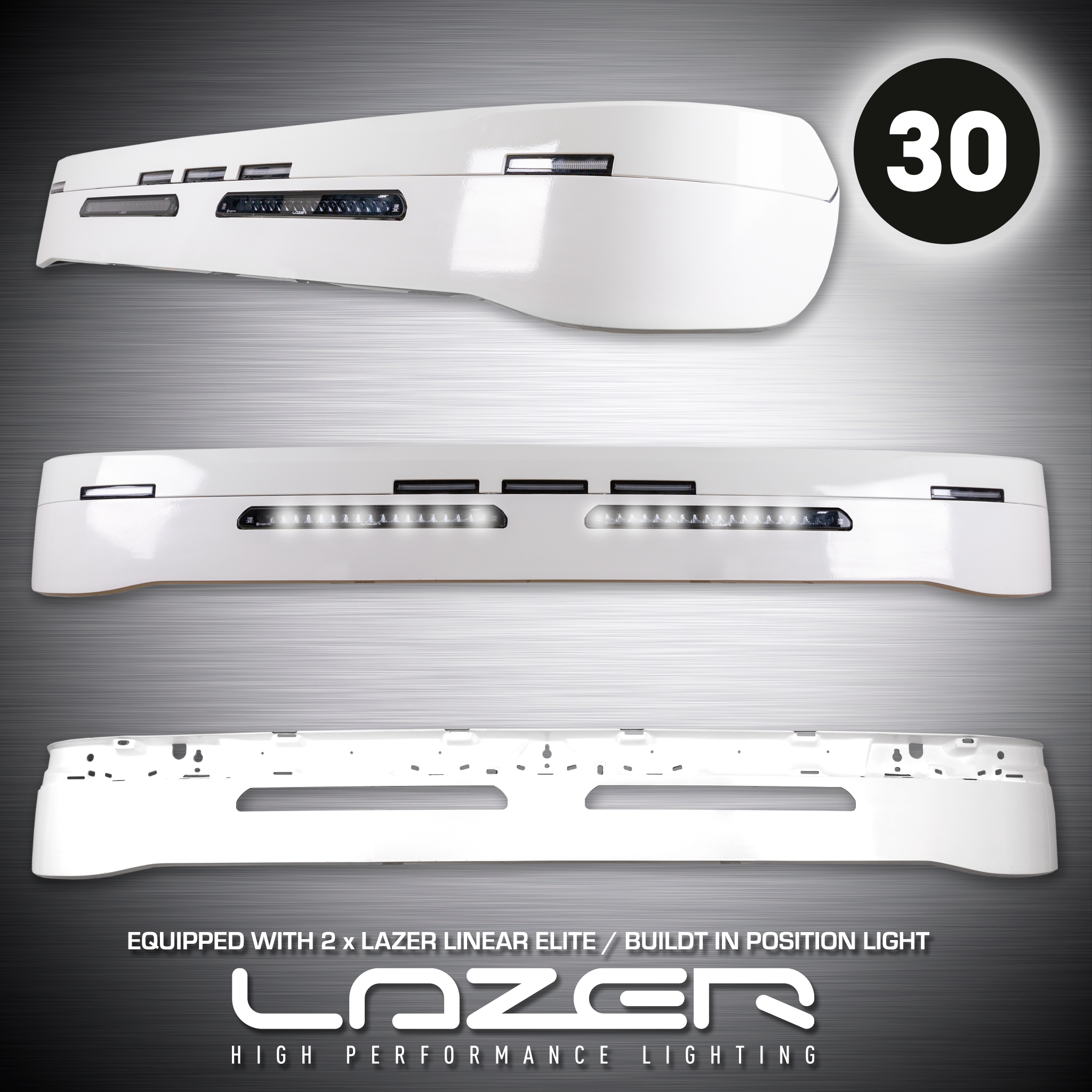 Sunvisor 30 cm for Scania NG With Lazer Linear 18 Elite 126W LED-bars with white pos.light