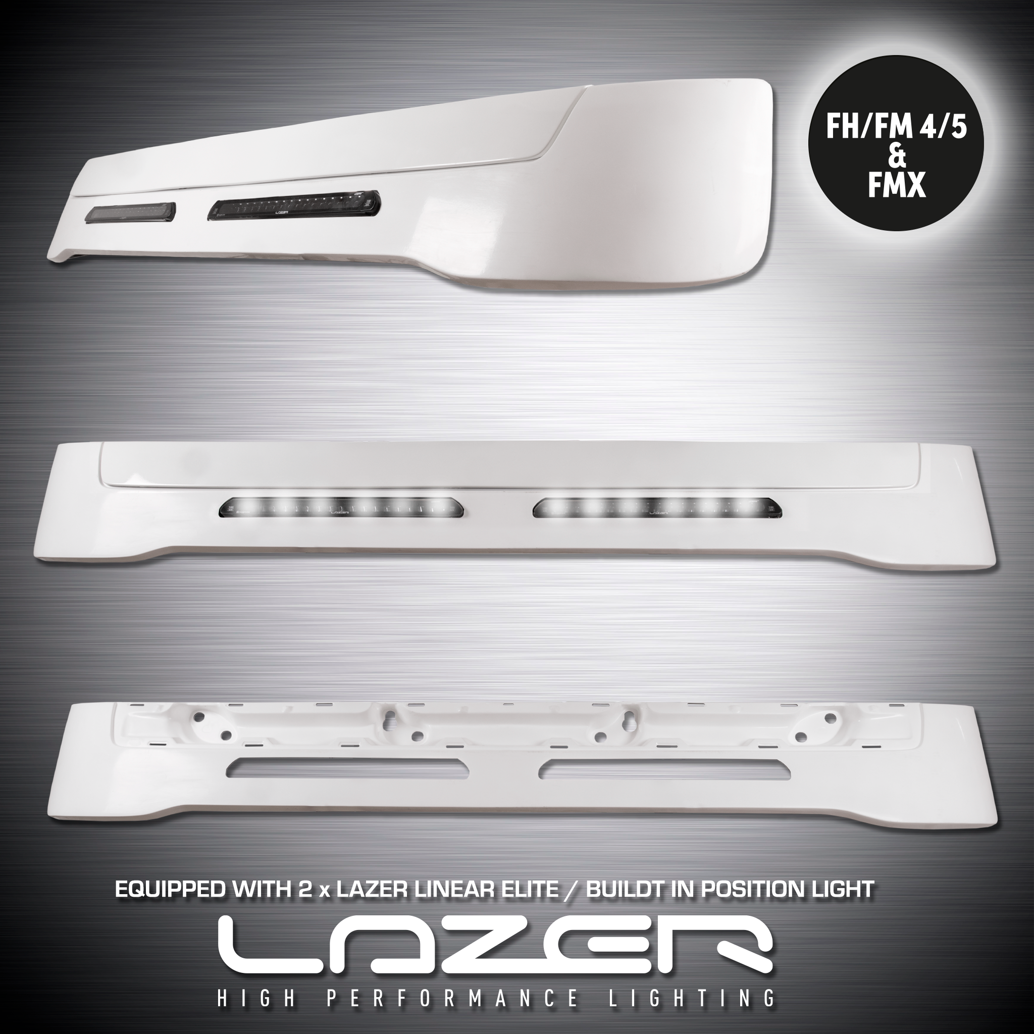 Sunvisor for Volvo FH/FM 4/5 and FMX With Lazer Linear 18 Elite 126W LED-bars with white pos.light